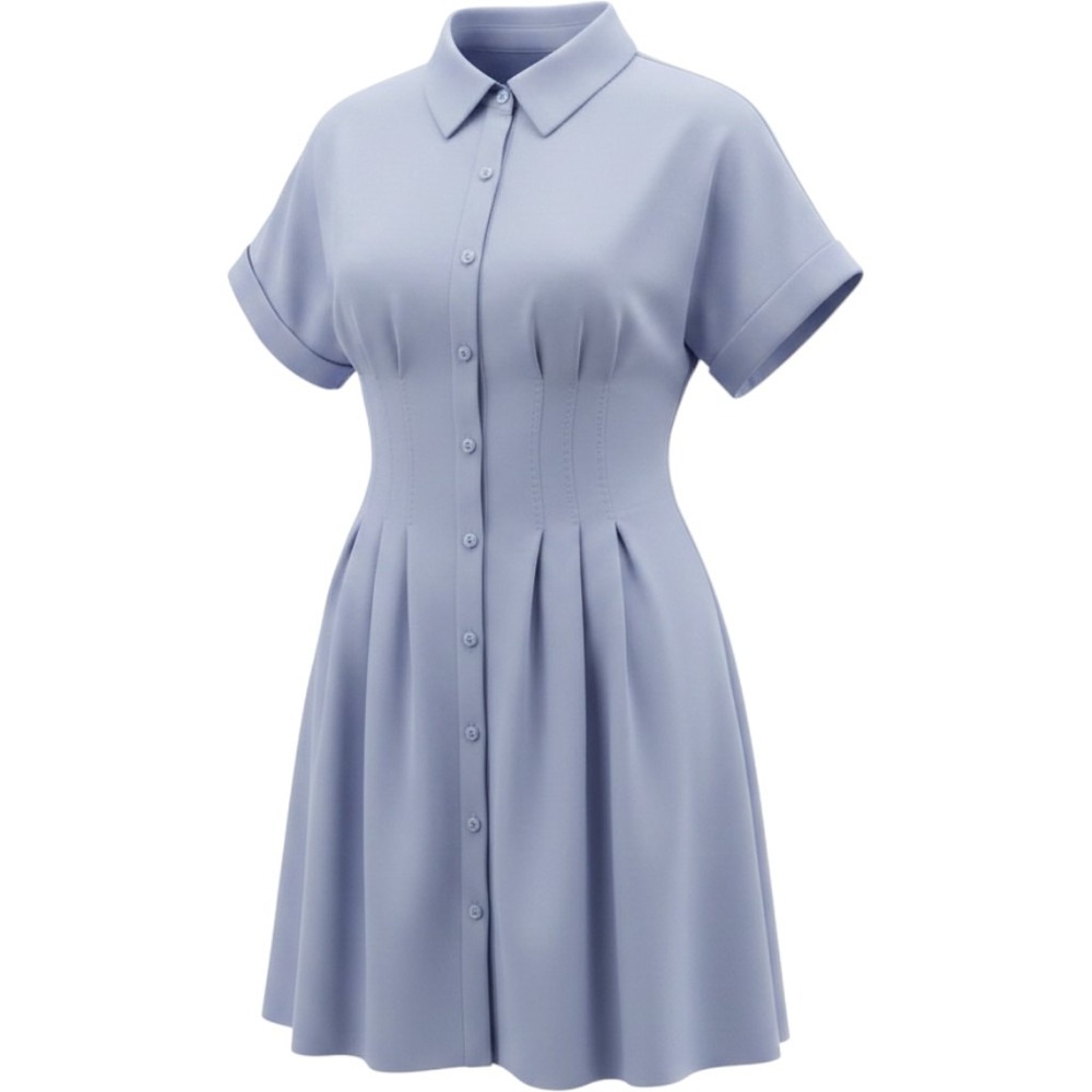 Entro Periwinkle Blue Button Down Pintuck Waist Mini Shirt Dress Short Sleeve L